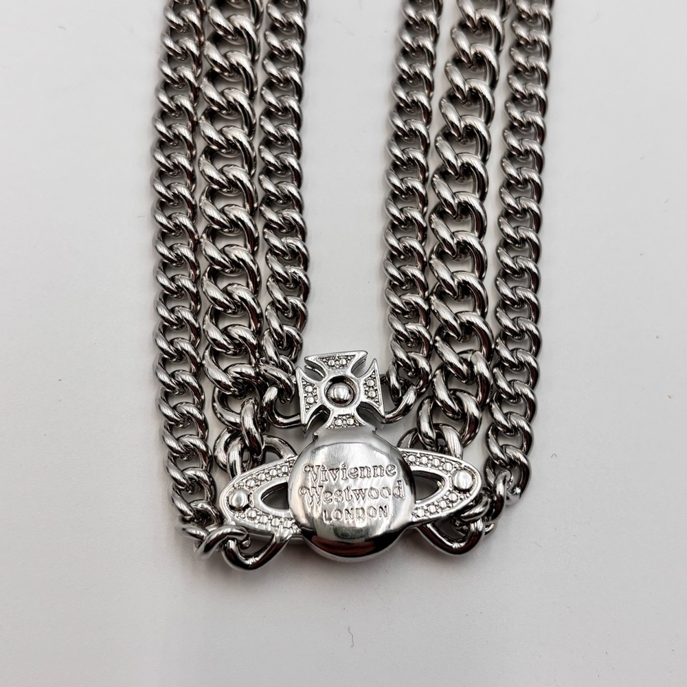 Vivienne Westwood Graziela Orb Multi Chain Choker Necklace Silver Tone Crystal - Picture 4 of 9